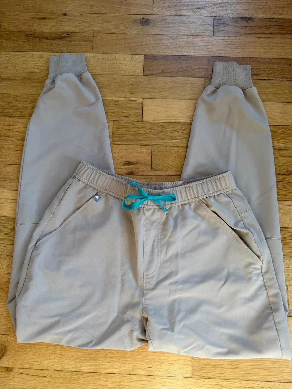 Figs Men's Joggers in Light Beige with Teal Drawstring